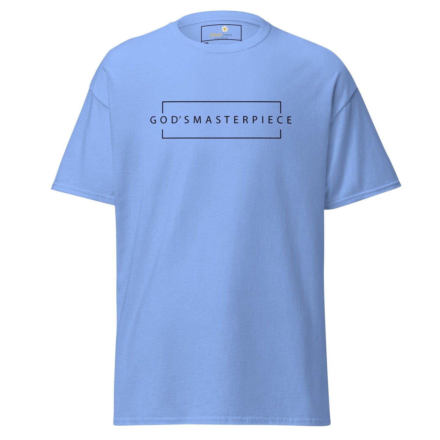 Light blue t-shirt.