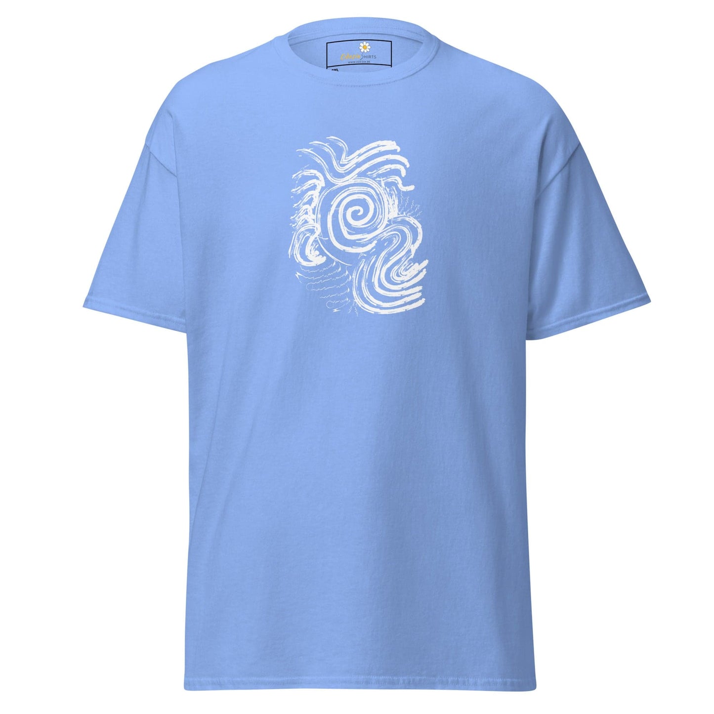 Light blue T-shirt with white abstract design for men and women in 2XL to 5XL sizes