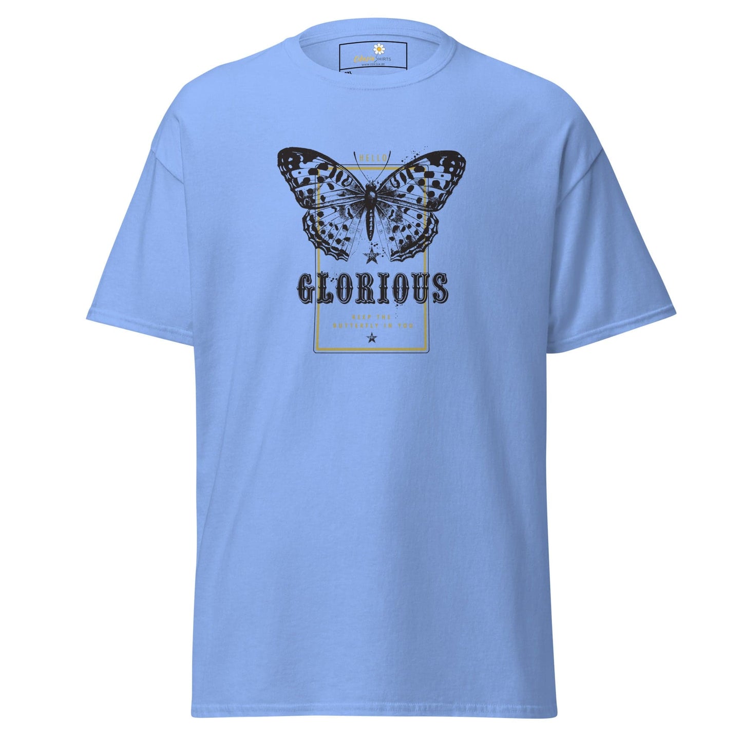 Light blue T-shirt with butterfly graphic from T-SHIRT DESIGN TEE for Men and Women
