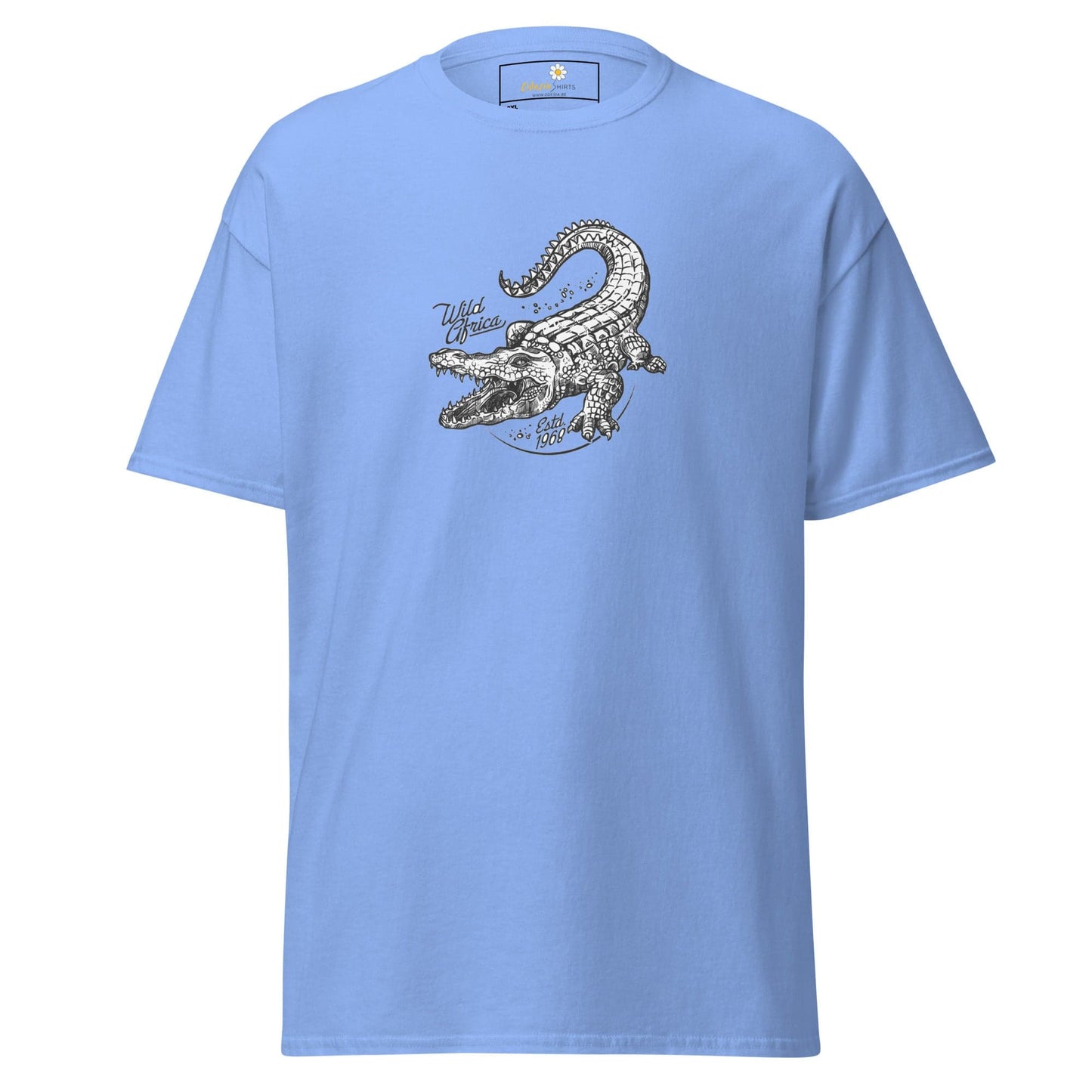 Light blue t-shirt with crocodile graphic.