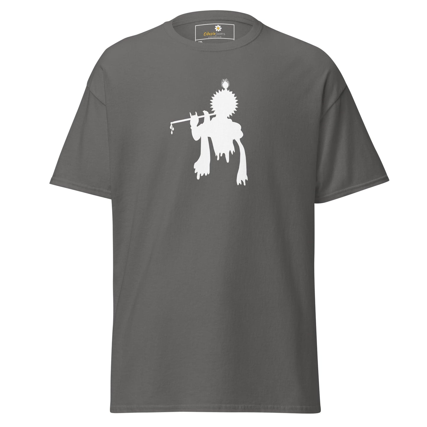 Gray T-shirt with white Krishna graphic, suitable for men and women in 2XL to 5XL sizes