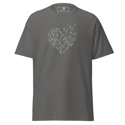 Gray T-shirt featuring a feather heart design for Men and Women in 2XL to 5XL sizes
