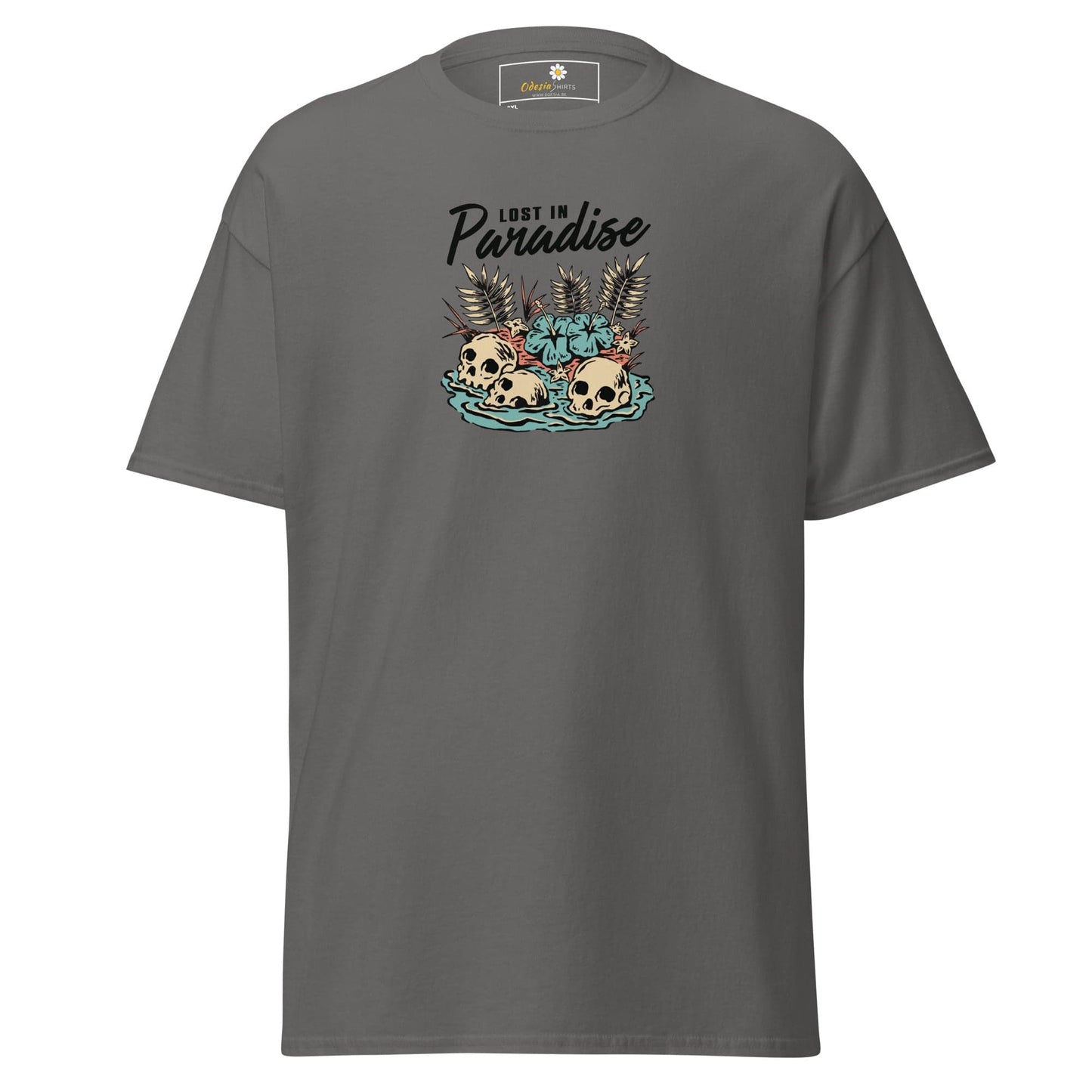 Gray T-shirt with skull graphic from T-SHIRT DESIGN TEE for Men and Women available in 2XL to 5XL