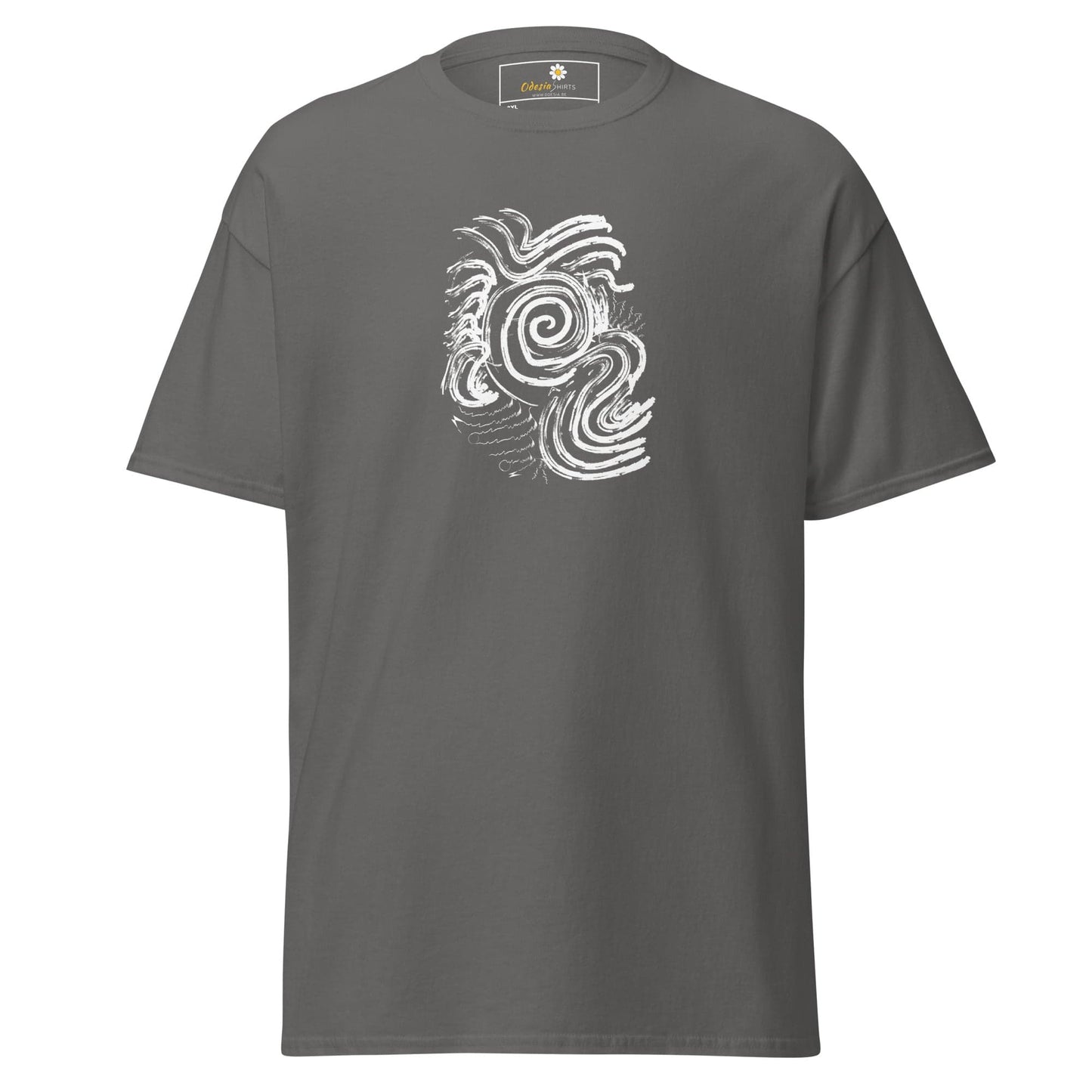 Gray T-shirt with white swirl design from T-SHIRT DESIGN TEE for Men and Women in 2XL to 5XL