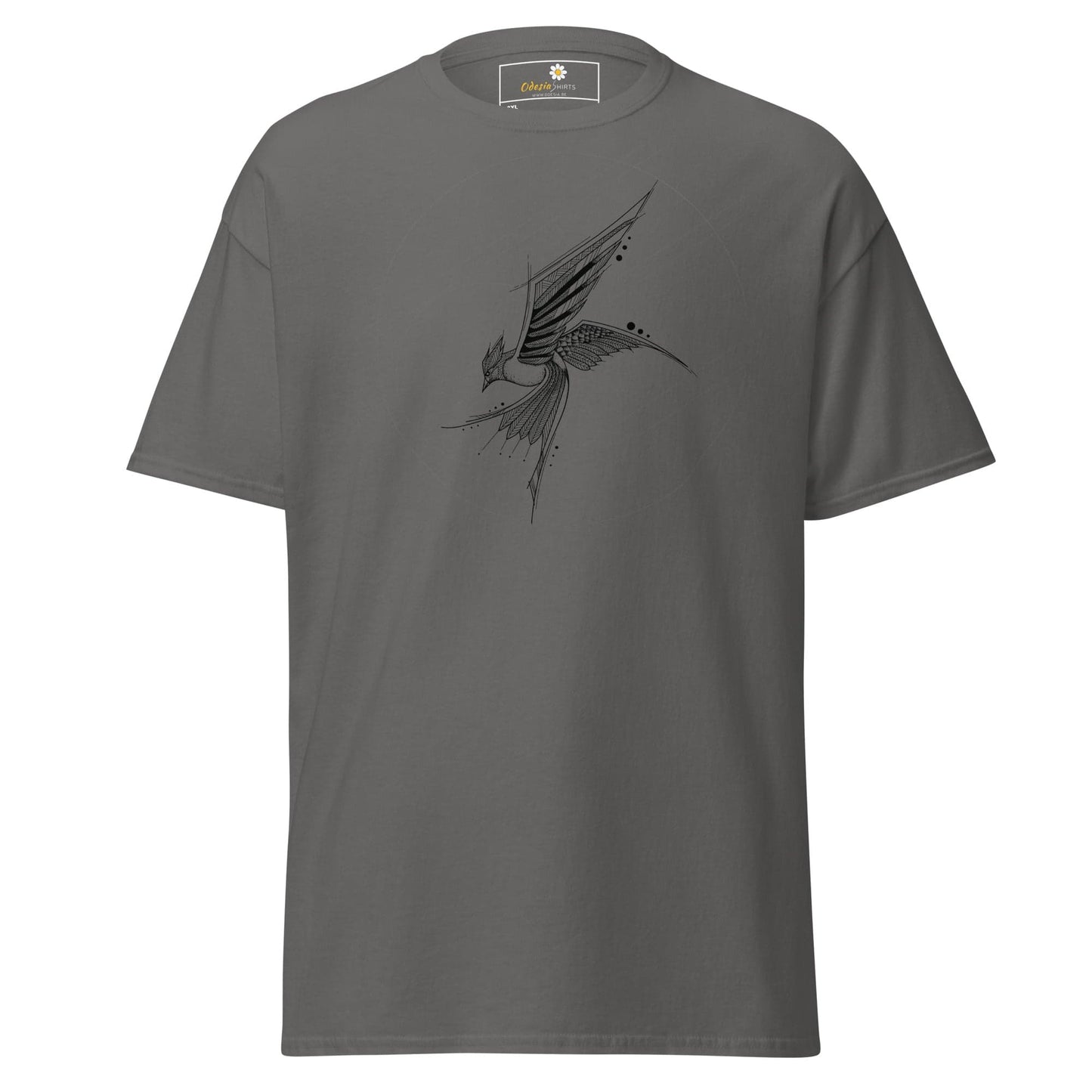 Gray T-shirt with hummingbird design for men and women in sizes 2XL to 5XL
