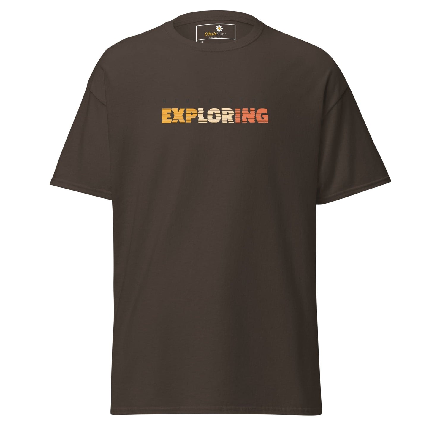 Brown T-shirt with exploring text from the T-Shirt Design Tee for Men and Women in 2XL to 5XL sizes
