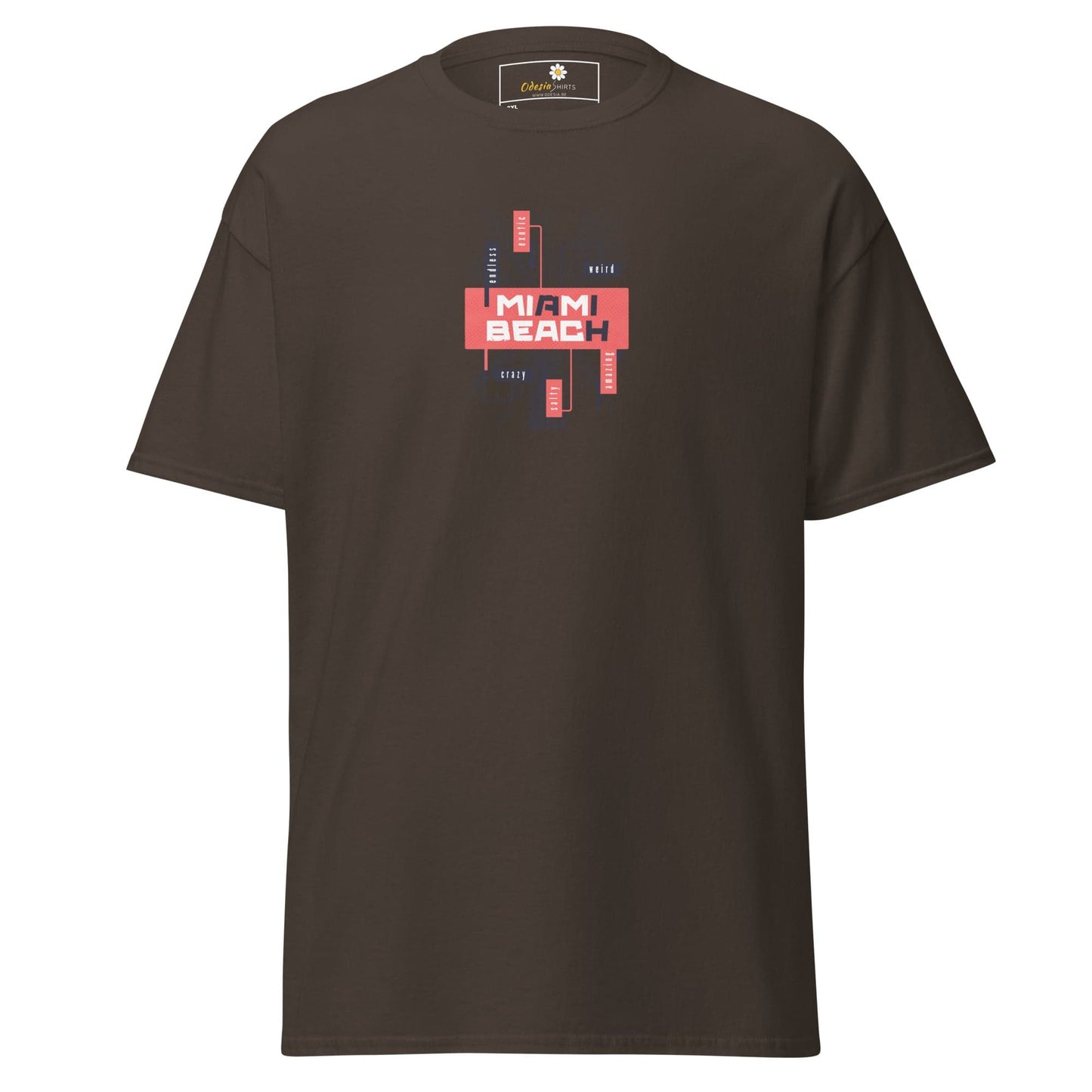 Brown T-shirt with Miami Beach graphic for men and women in 2XL to 5XL sizes