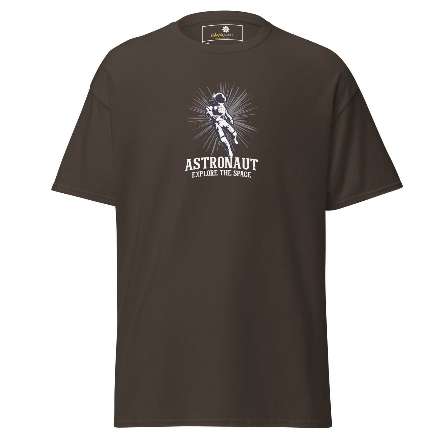 Brown T-shirt with astronaut graphic for men and women in 2XL to 5XL size range