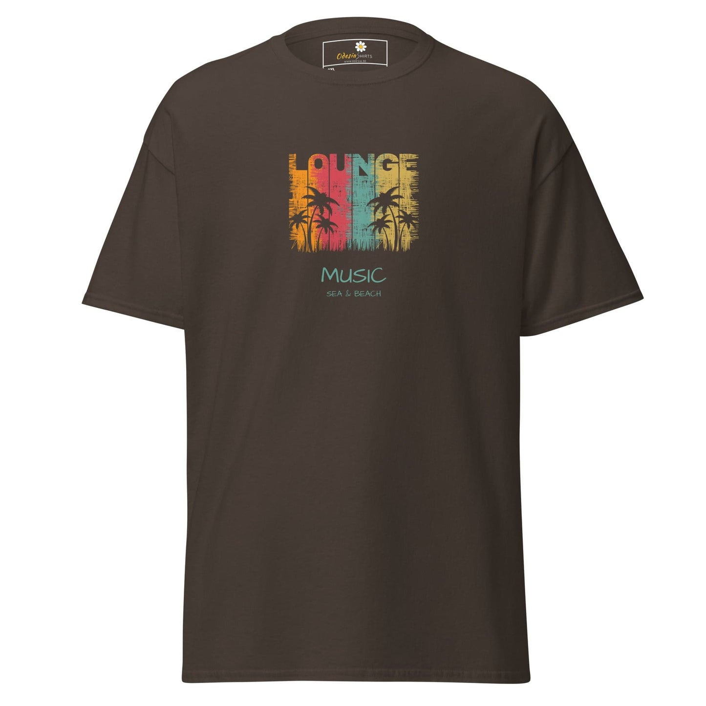 Brown T-shirt with colorful lounge music design for men and women in 2XL to 5XL sizes