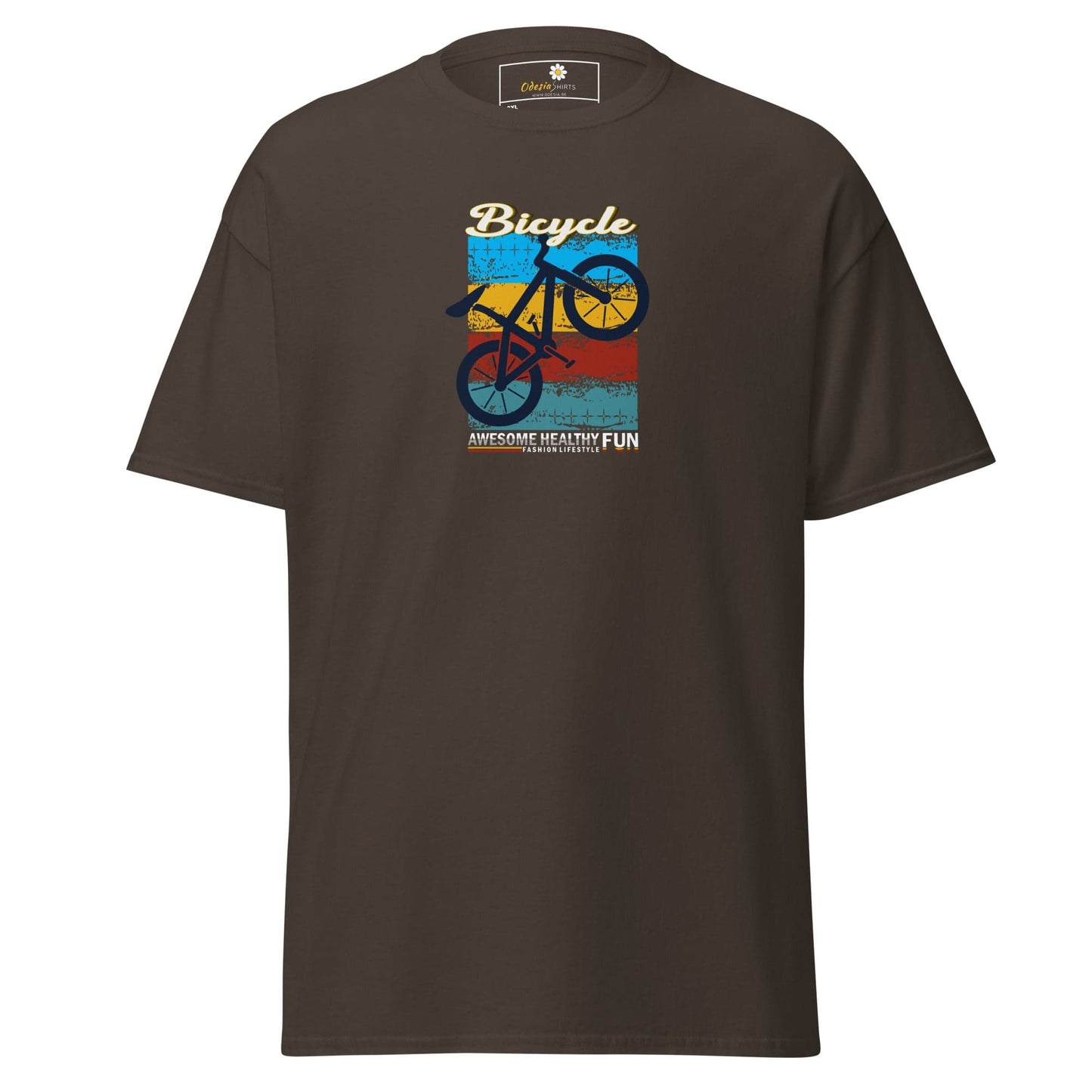 Brown T-Shirt with Bicycle Graphic for Men and Women in 2XL to 5XL sizes