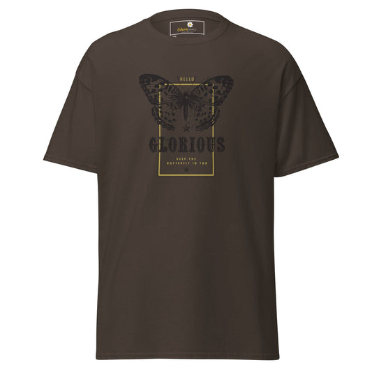 Brown T-Shirt with Butterfly Graphic from T-SHIRT DESIGN TEE for Men and Women