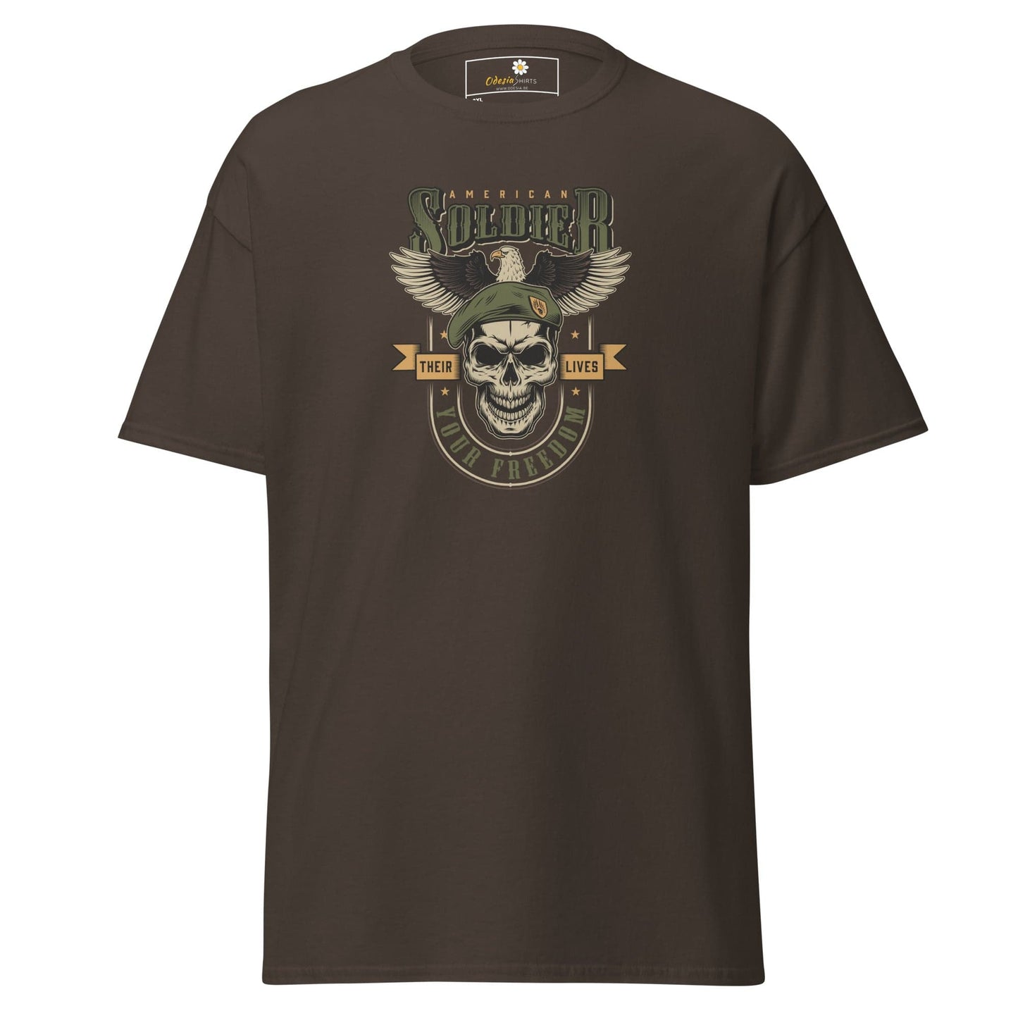 Brown T-shirt with skull graphic for men and women in 2XL to 5XL sizes