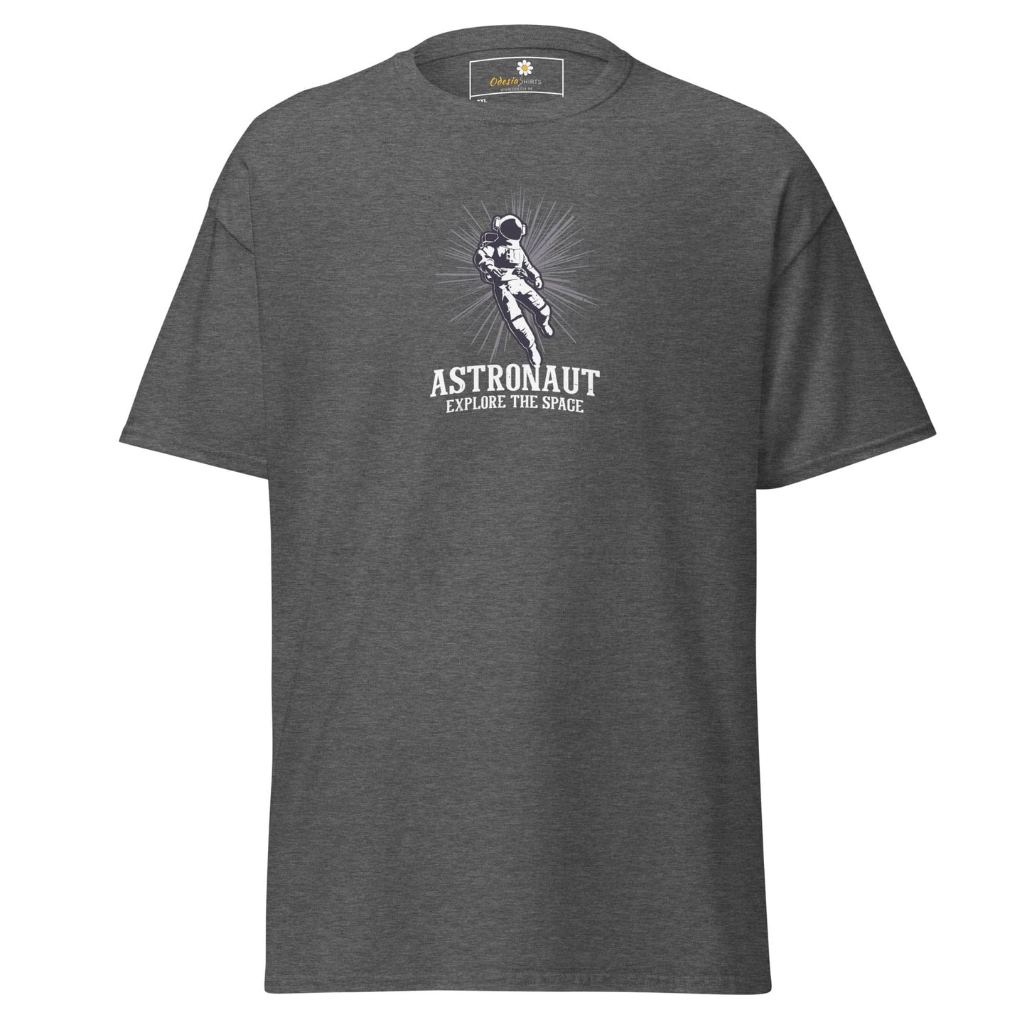Gray astronaut graphic T-shirt for men and women in 2XL to 5XL sizes