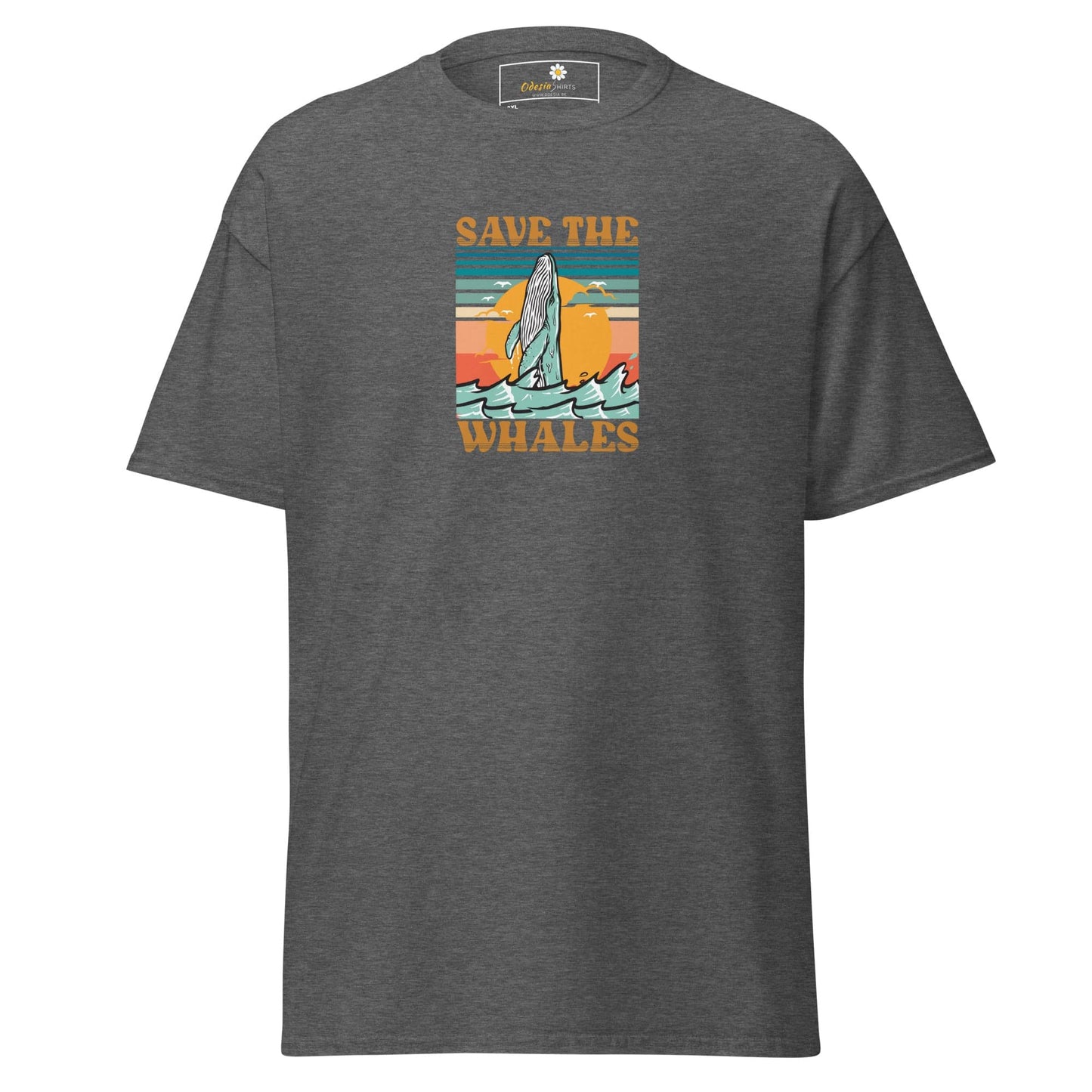 Gray T-shirt with whale graphic from T-SHIRT DESIGN TEE for Men and Women in 2XL-5XL