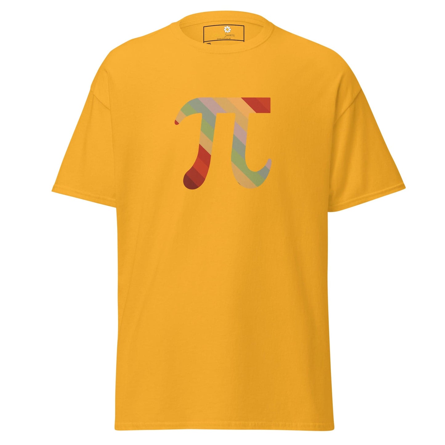 Yellow T-shirt with Pi symbol, designed for Men and Women in 2XL to 5XL sizes