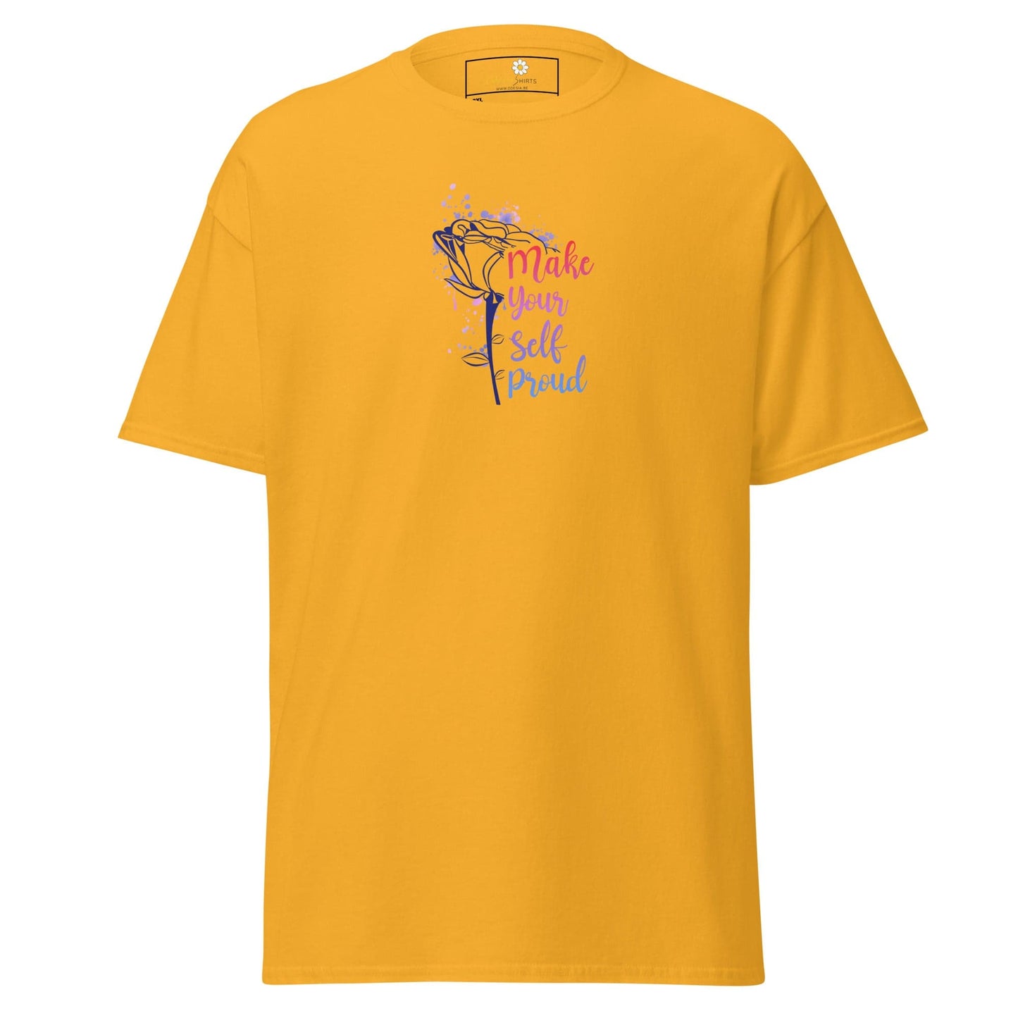 Yellow T-shirt with rose graphic and text design for Men and Women, 2XL to 5XL