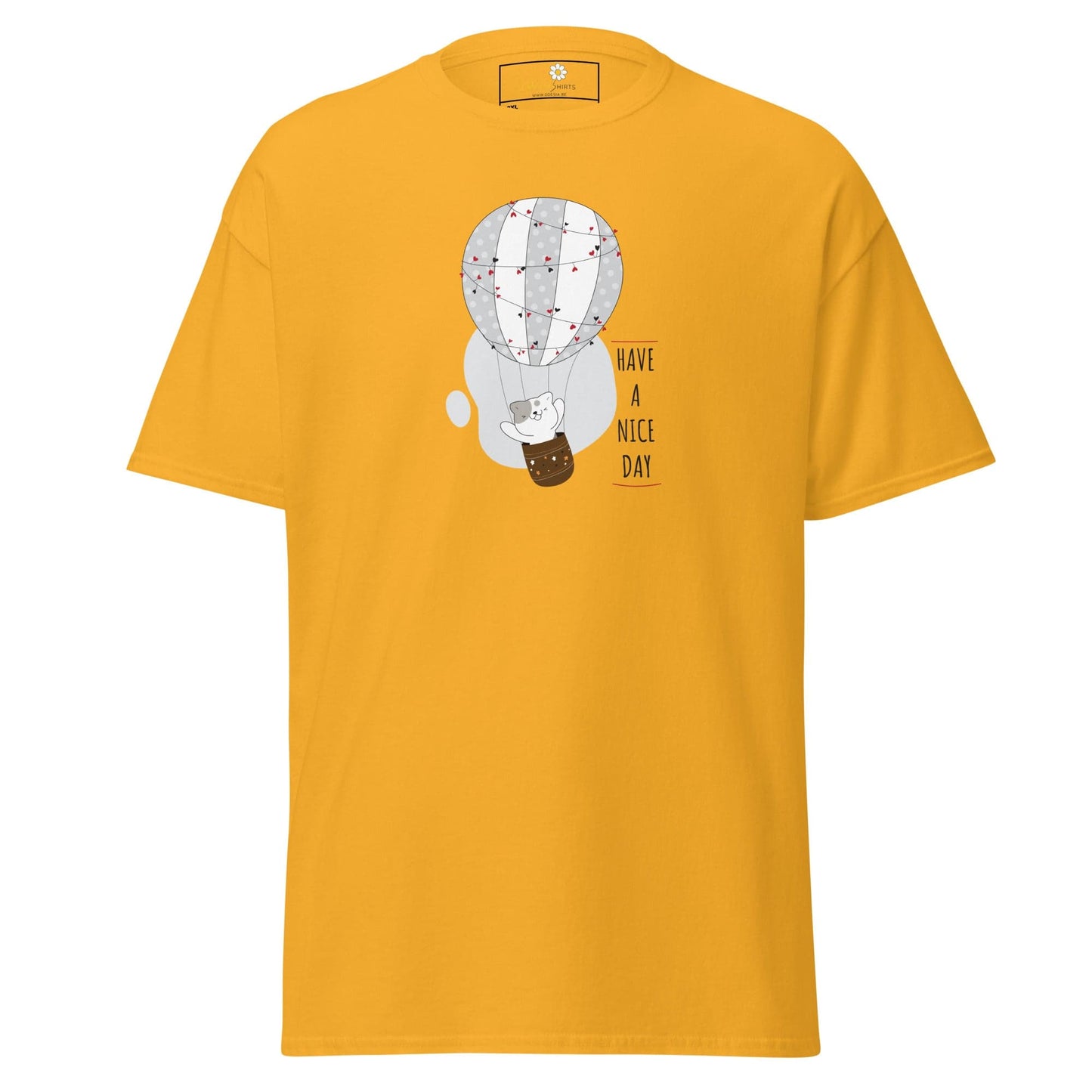Yellow T-shirt with hot air balloon graphic for men and women in 2XL to 5XL sizes