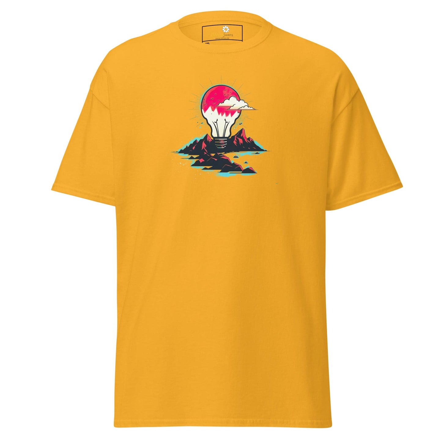 Yellow T-shirt with lightbulb design for men and women in 2XL to 5XL sizes