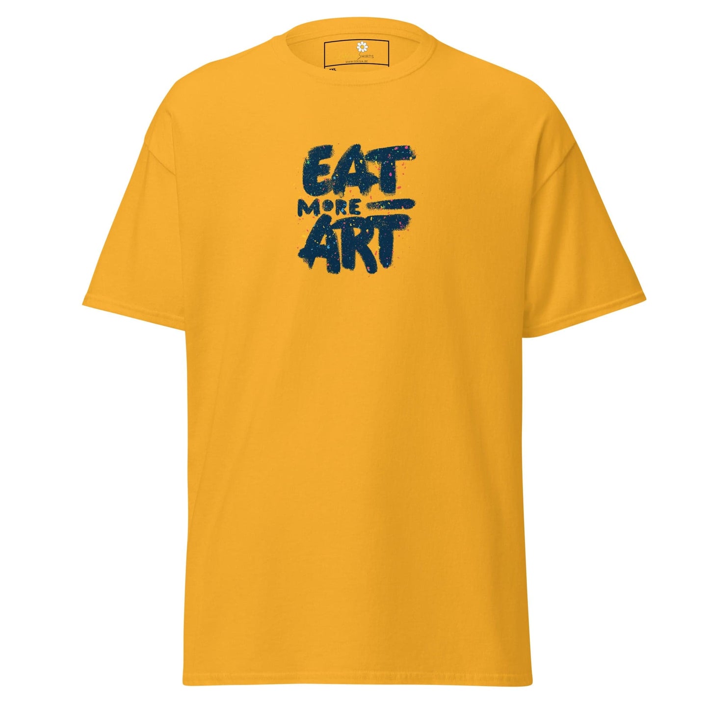 Yellow T-shirt with Eat More Art text for Men and Women in 2XL to 5XL sizes