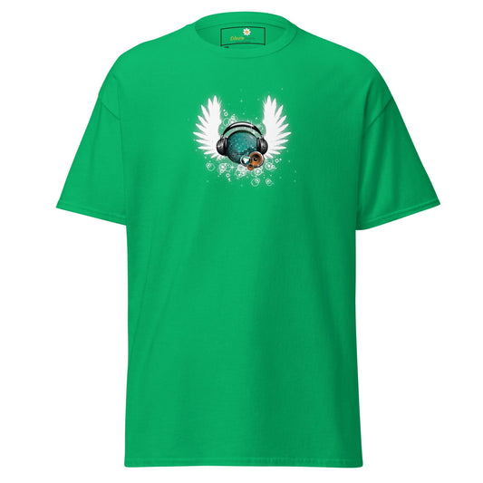 Green T-shirt featuring a winged character wearing headphones, available in 2XL to 5XL sizes