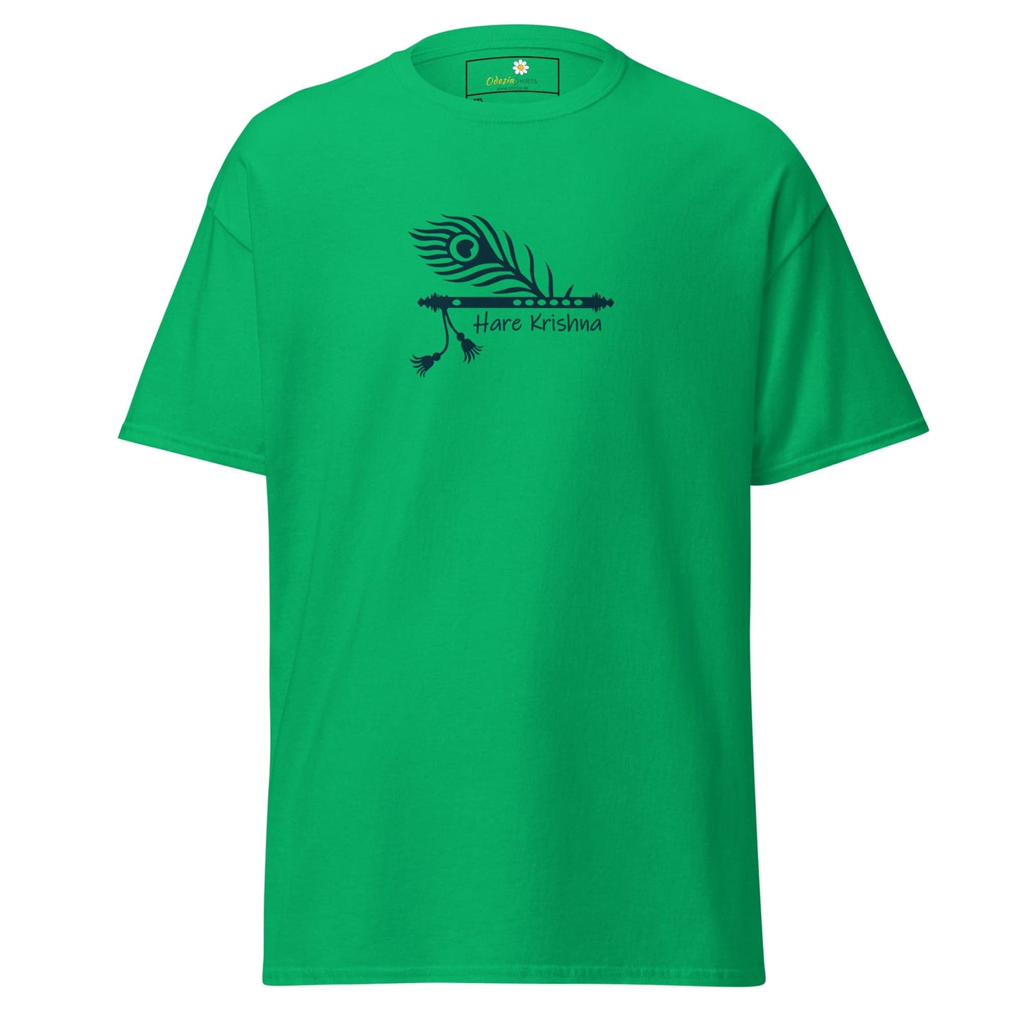 Green T-shirt with flute and peacock feather design for men and women in 2XL to 5XL