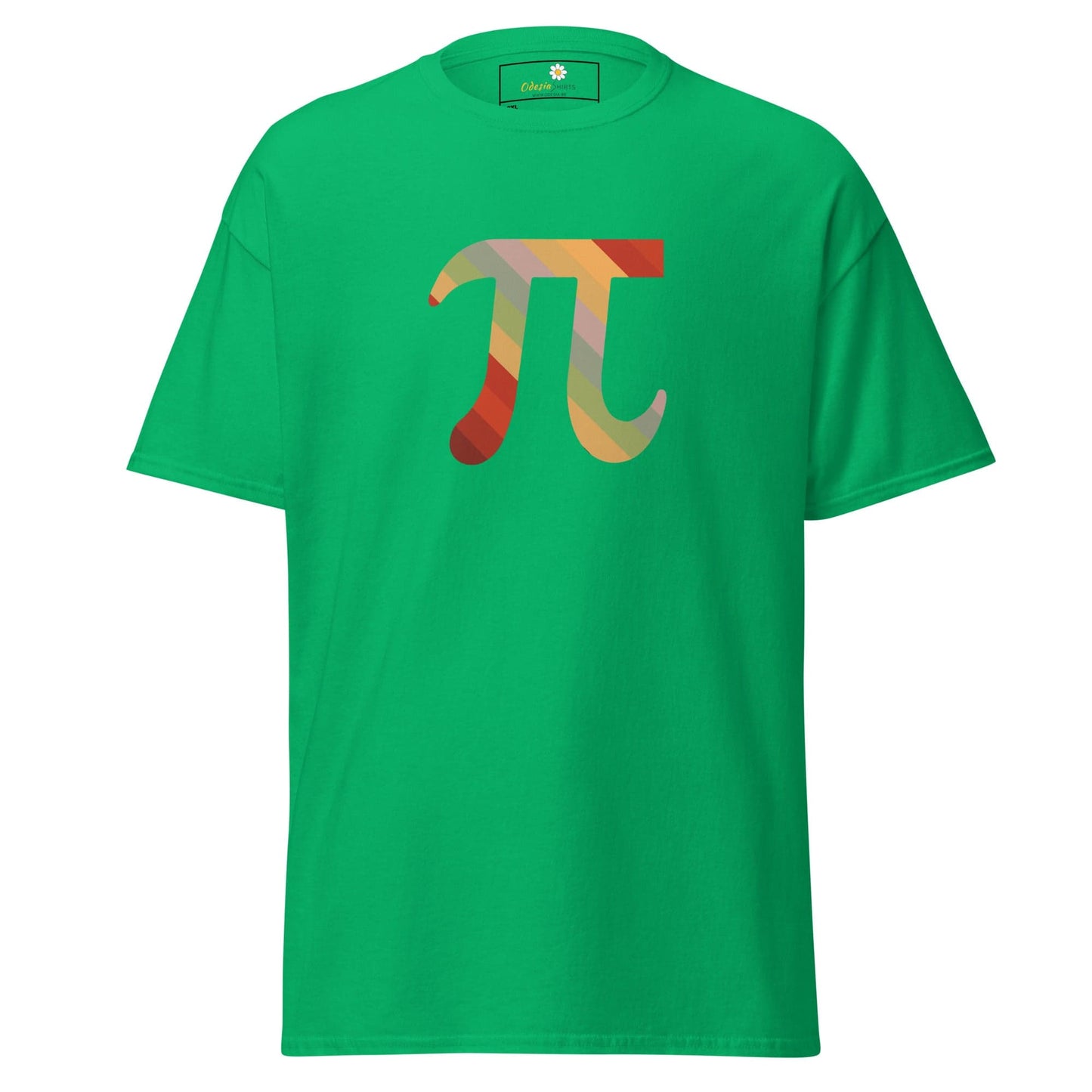 Green T-shirt with colorful Pi symbol for men and women in 2XL to 5XL sizes