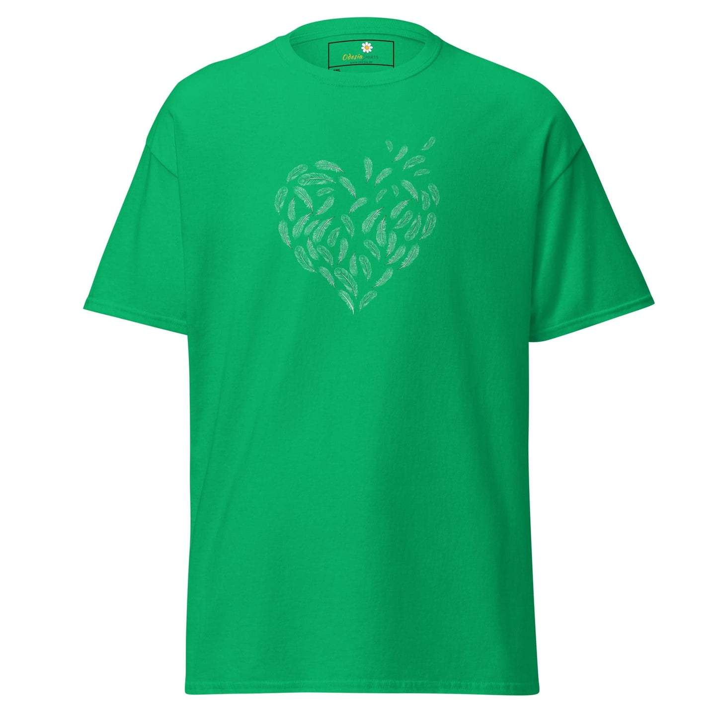 Green T-shirt with feather heart design for Men and Women in 2XL to 5XL sizes