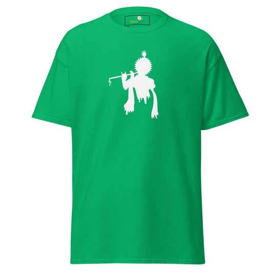 Green T-shirt with white Krishna graphic, available in 2XL to 5XL for men and women