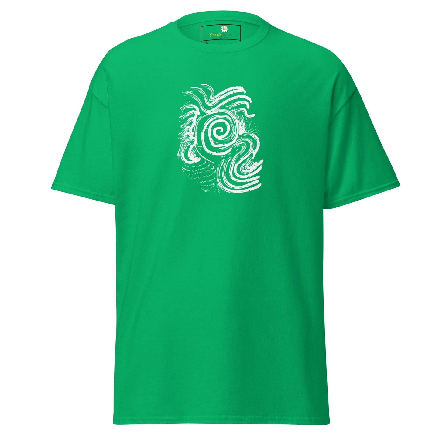 Green T-shirt with white abstract design for Men and Women in size 2XL to 5XL