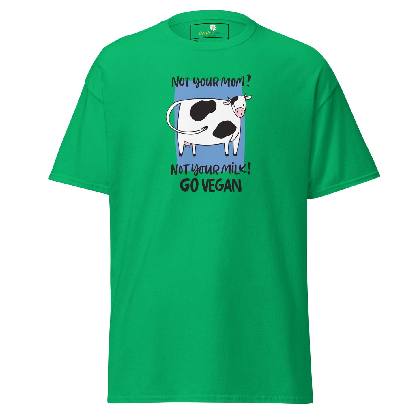 Green vegan-themed t-shirt.
