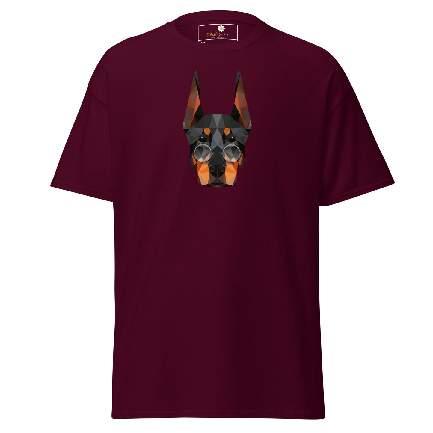 Maroon T-shirt with dog graphic for men and women in 2XL to 5XL sizes