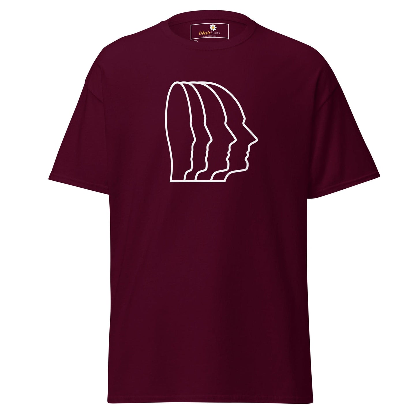 Maroon T-shirt with white face outline graphic, available in 2XL to 5XL sizes