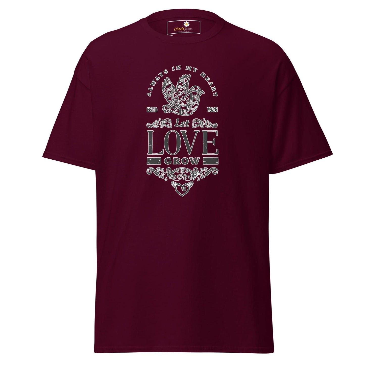 Maroon T-shirt with love graphic for men and women in 2XL to 5XL sizes