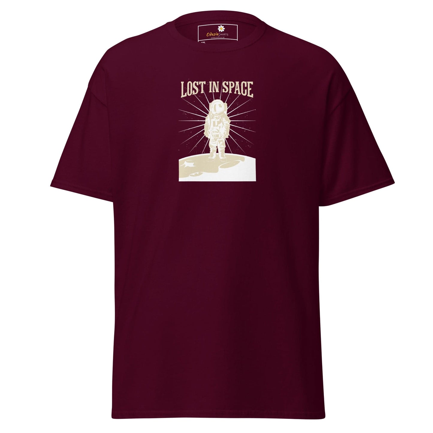 Maroon T-shirt with Lost in Space graphic for Men and Women in 2XL to 5XL sizes