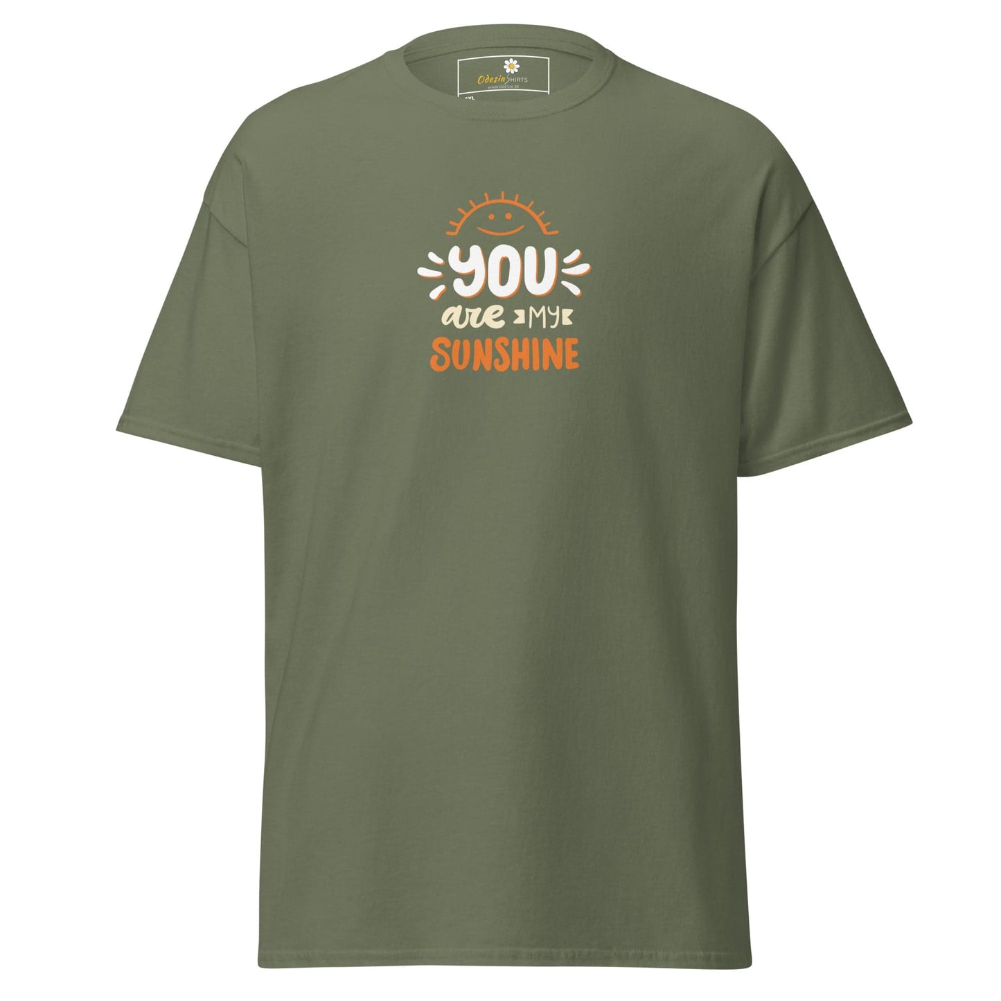 Olive green T-shirt with You are my sunshine graphic for men and women in 2XL to 5XL sizes