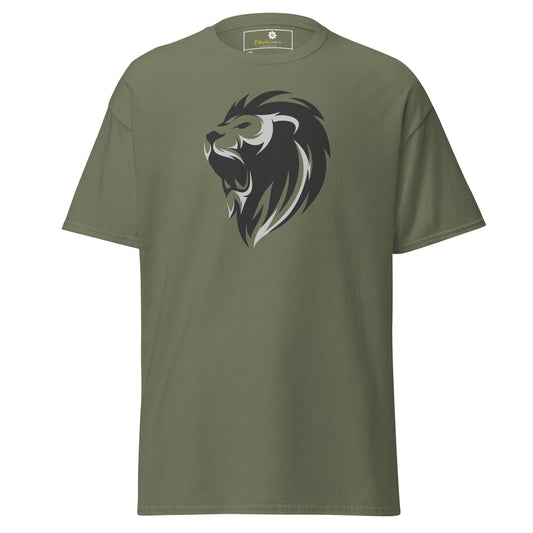 Olive green T-shirt featuring a lion graphic from T-SHIRT DESIGN TEE for men and women