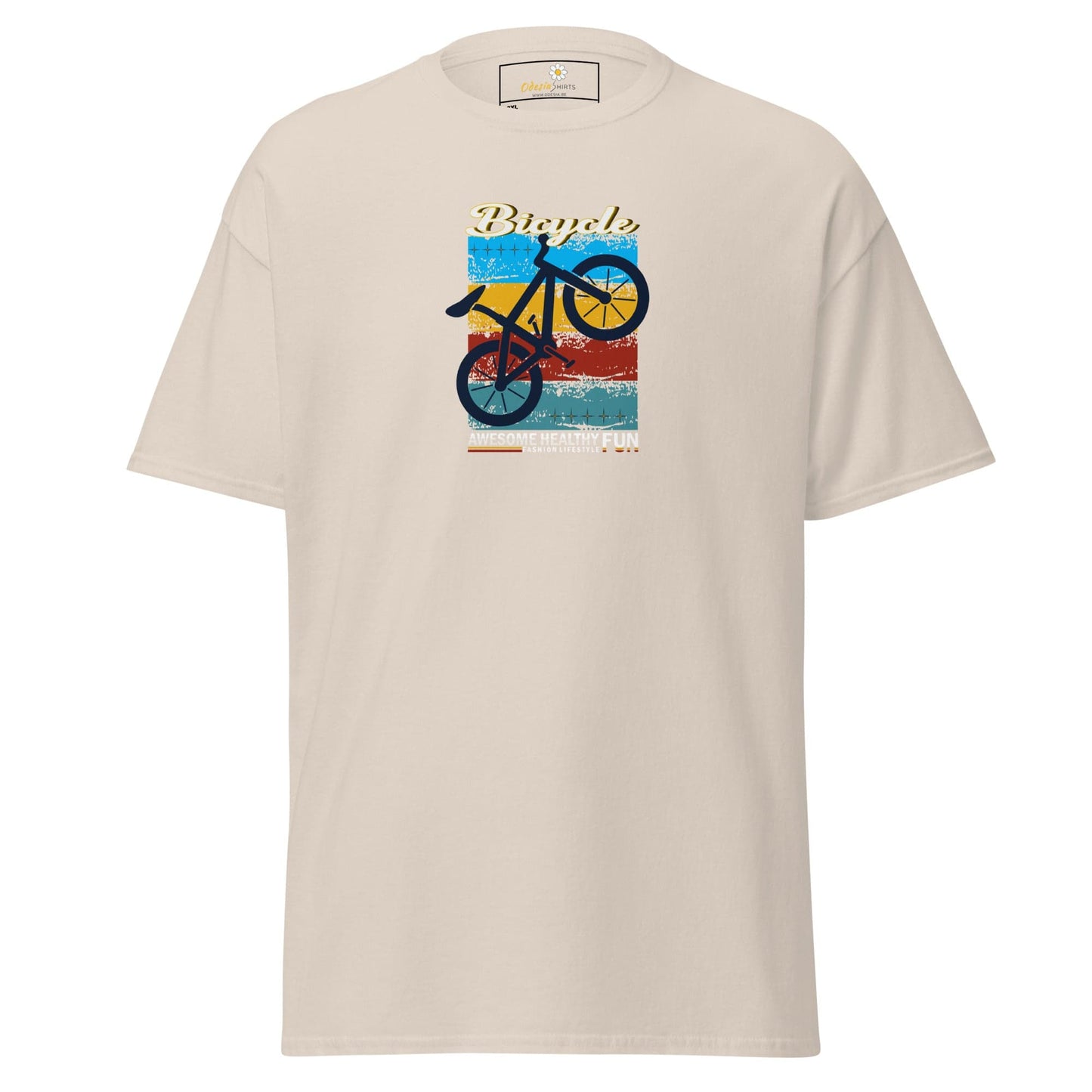 Beige T-shirt with bicycle graphic from T-SHIRT DESIGN TEE for Men Women 2XL to 5XL