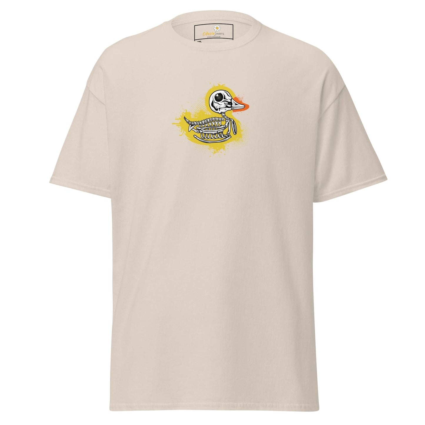 Beige T-shirt with duck skeleton graphic for men and women in sizes 2XL to 5XL