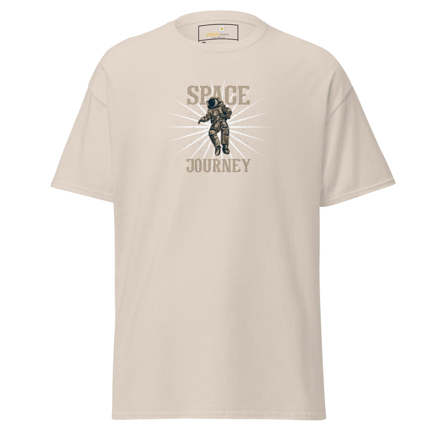 Beige T-shirt with astronaut graphic for men and women in sizes 2XL to 5XL