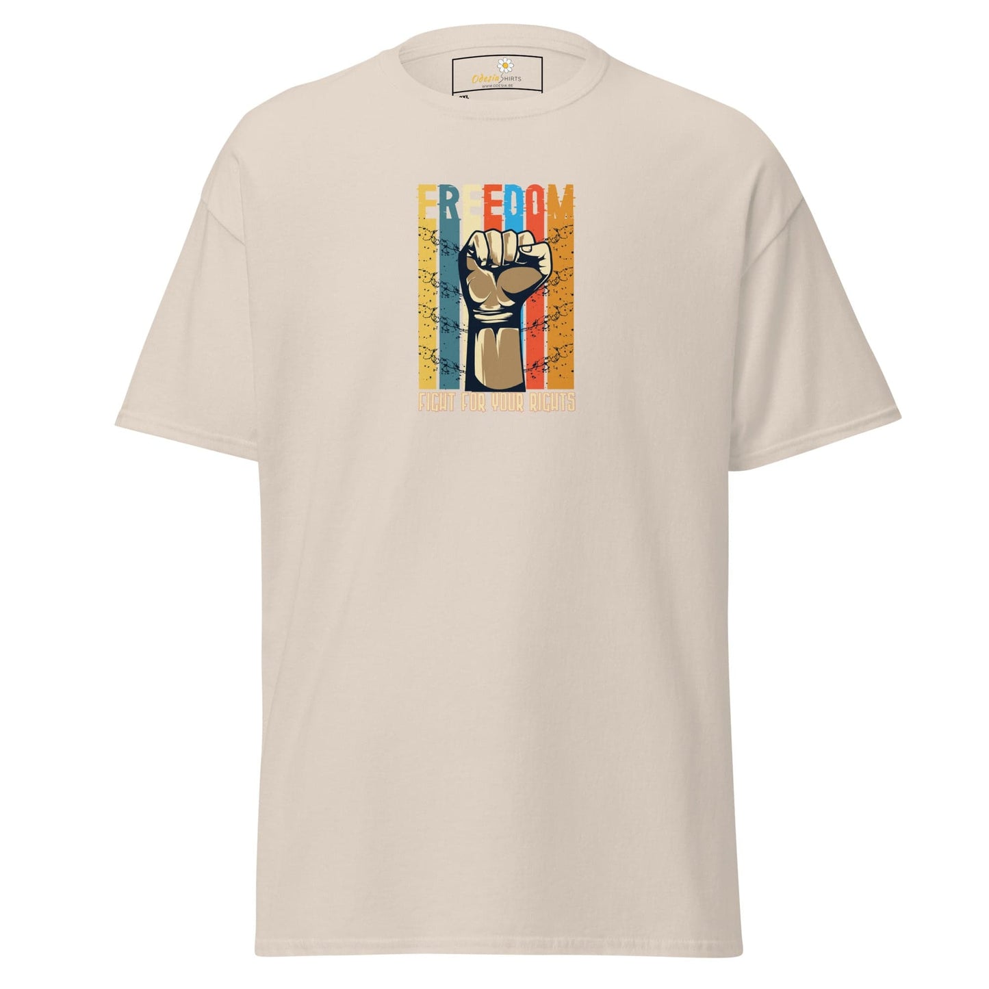 Beige T-shirt featuring a Freedom graphic for men and women in 2XL to 5XL sizes