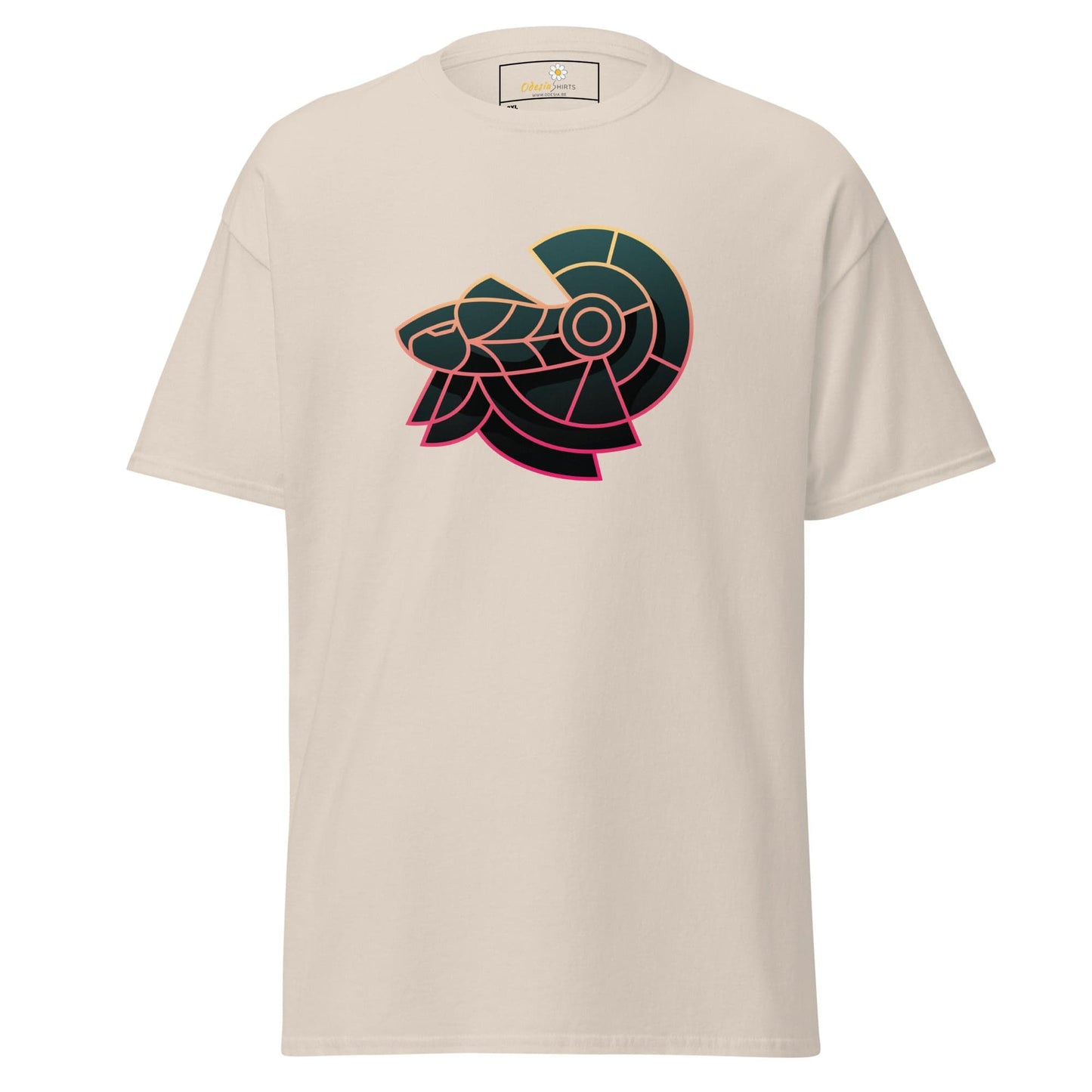 Beige T-shirt with stylized Ram Head design for men and women in sizes 2XL to 5XL