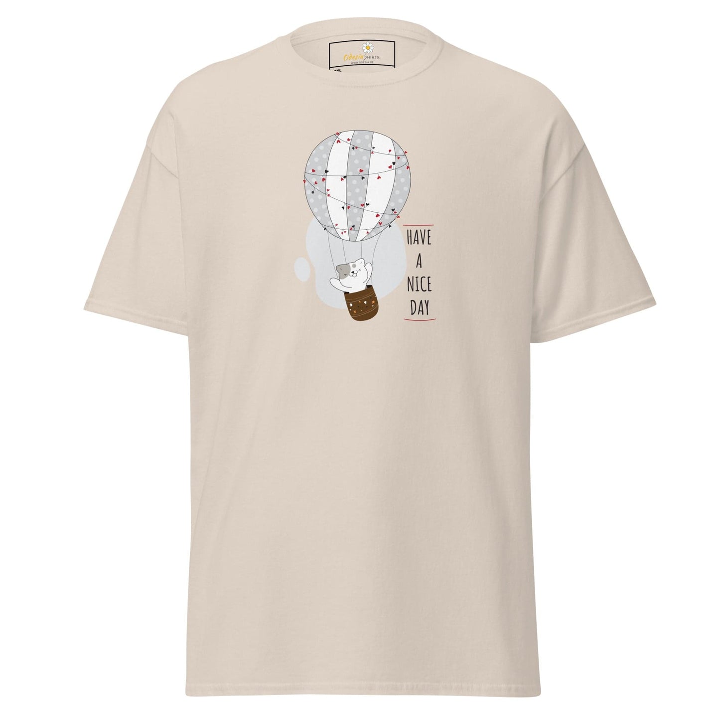 Beige T-shirt with cartoon balloon graphic for men and women in 2XL to 5XL sizes