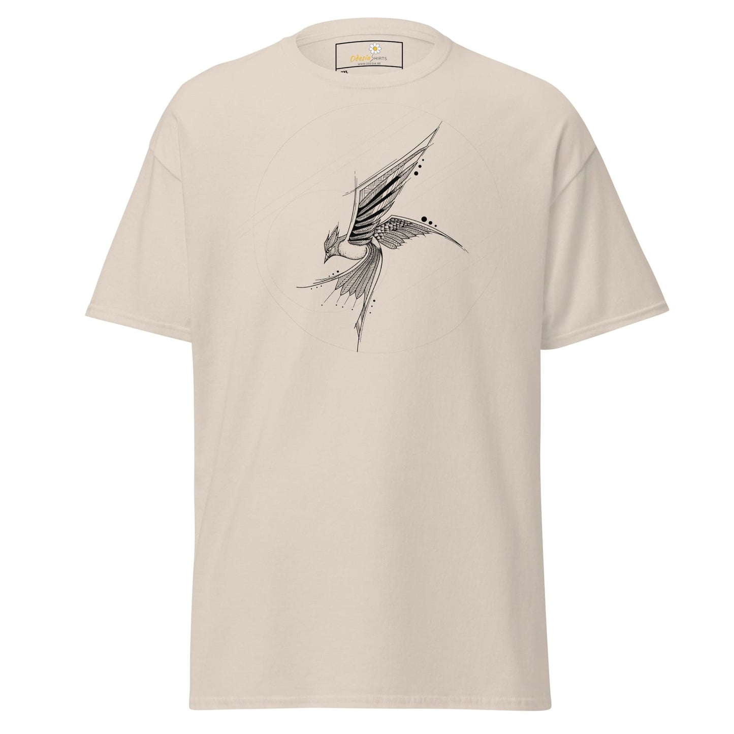 Beige T-shirt with abstract bird design for Men and Women in 2XL to 5XL sizes