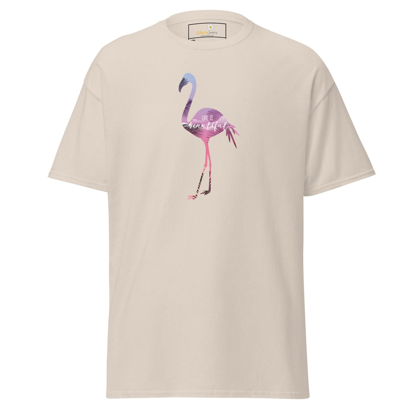 Beige T-Shirt with Flamingo Graphic for Men and Women in 2XL to 5XL sizes