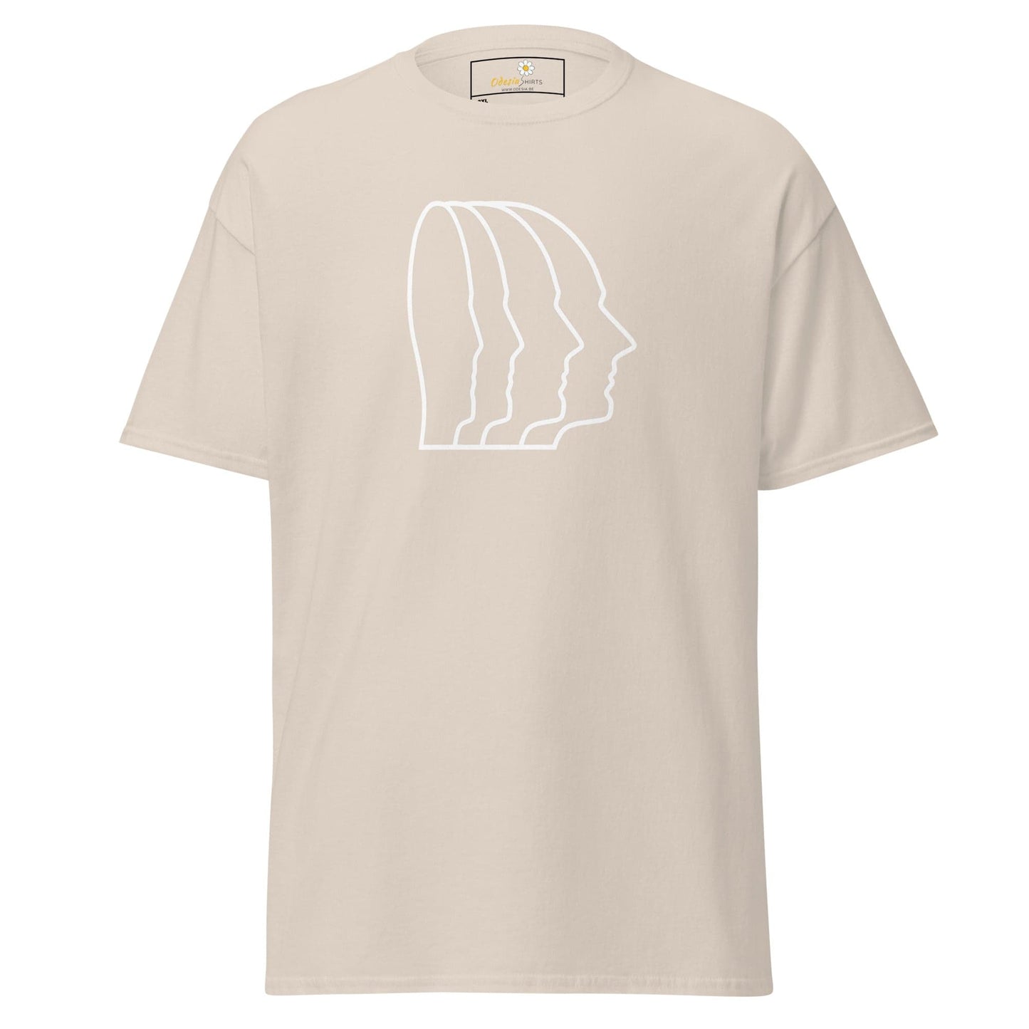 Beige T-shirt with white head outline design for Men and Women in size 2XL to 5XL