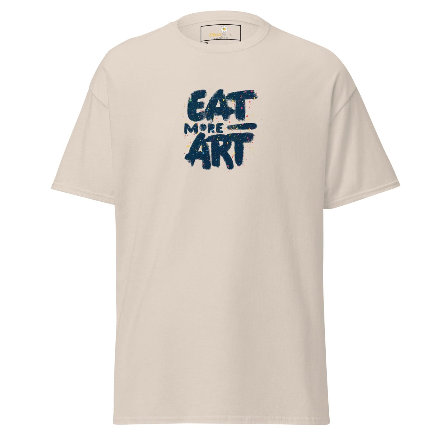 Beige T-shirt with Eat More Art text, available in men’s and women’s sizes 2XL to 5XL