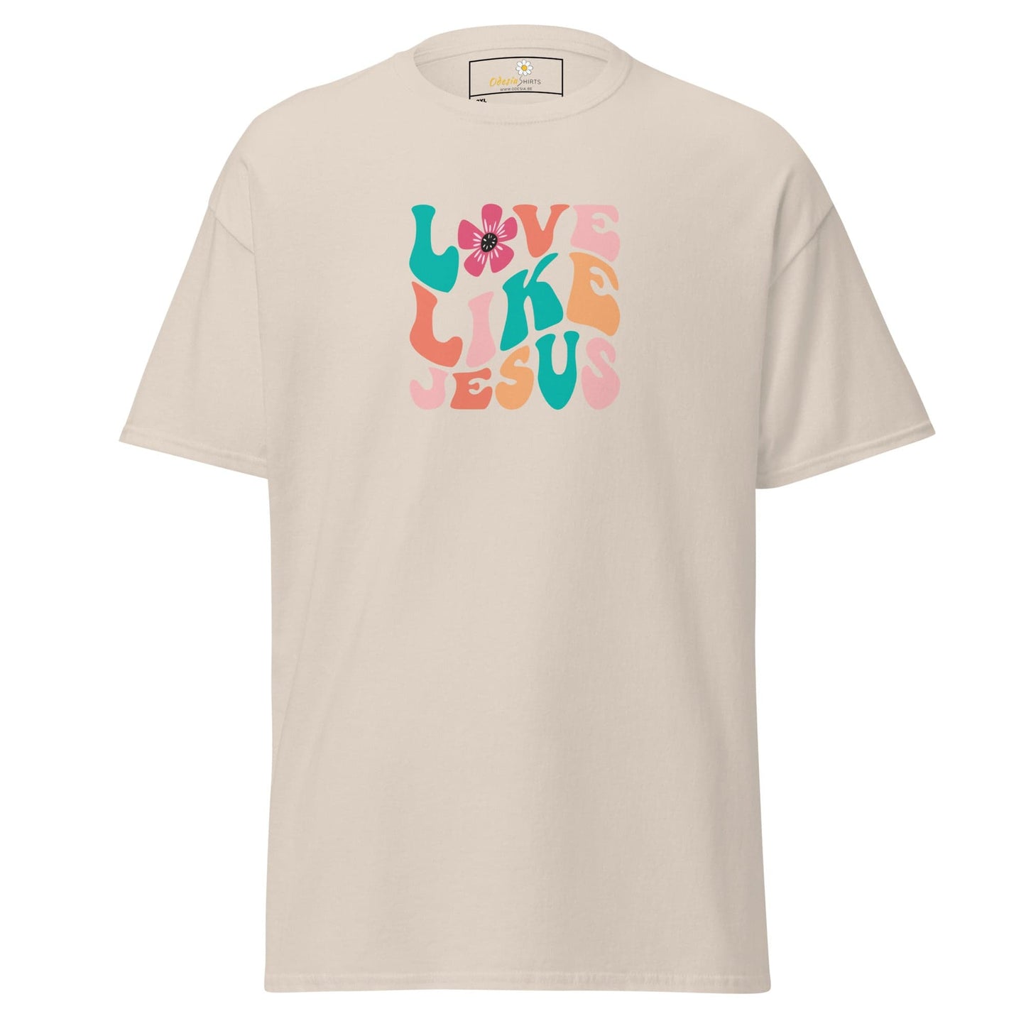 Beige T-shirt with Love Like Jesus design for men and women in 2XL to 5XL sizes