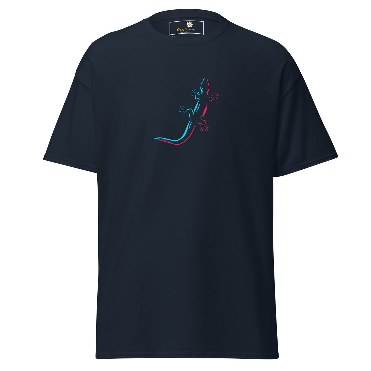 Navy t-shirt with lizard design.