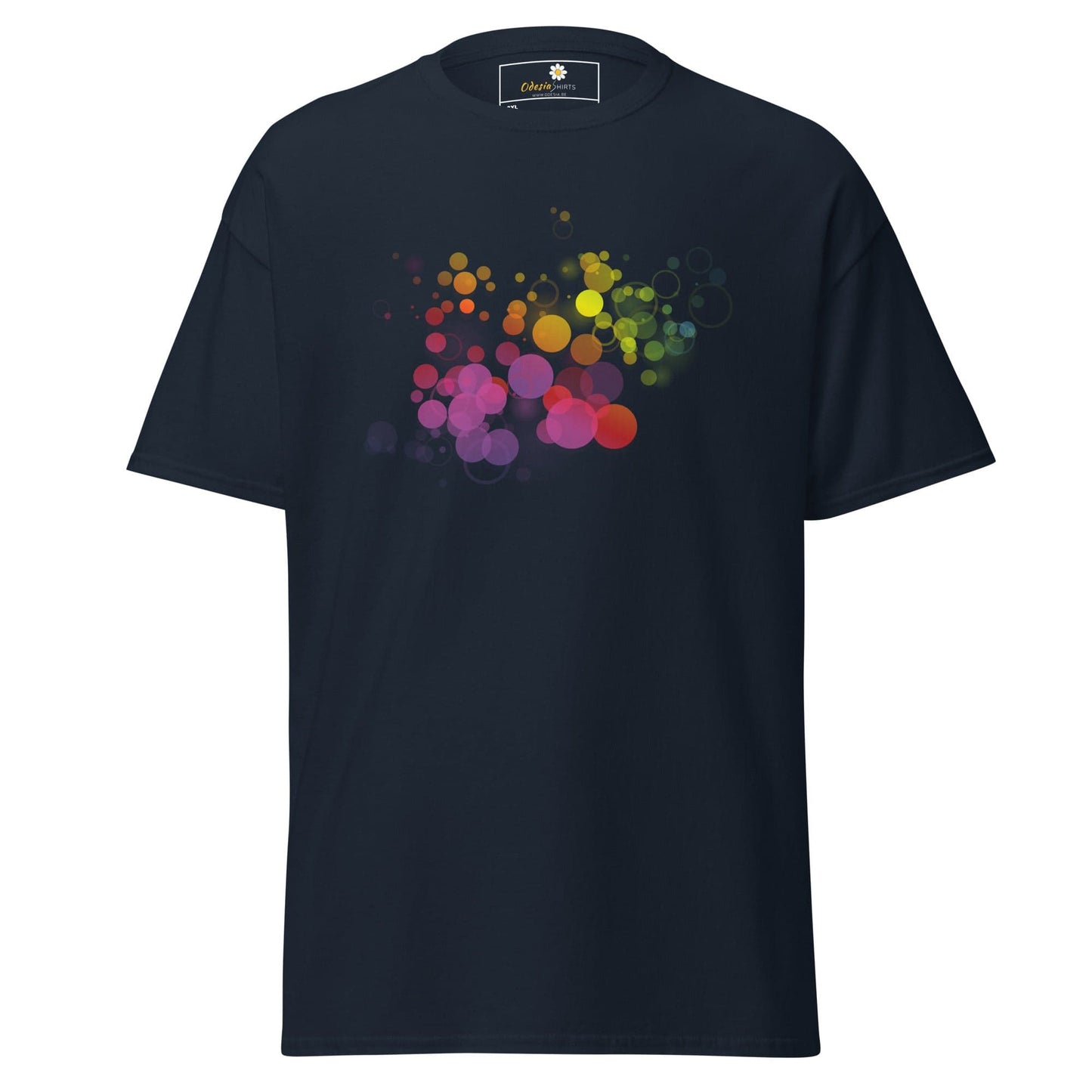 Navy blue T-shirt with colorful bubble design from T-SHIRT DESIGN TEE collection for men and women