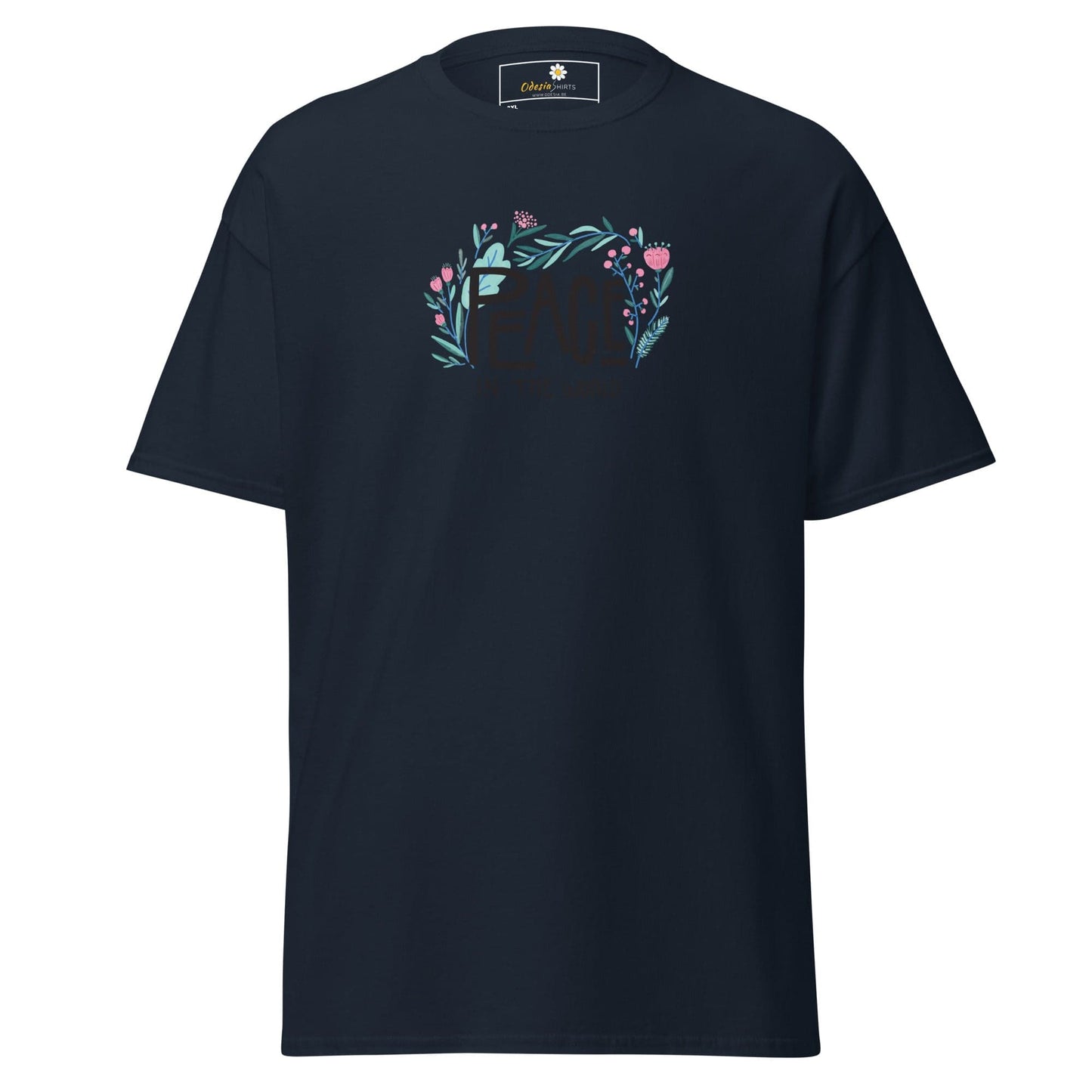 Navy blue T-shirt with floral design from T-SHIRT DESIGN TEE for Men and Women